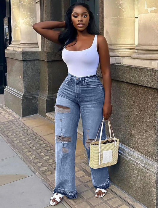 Women’s ripped blue denim jeans