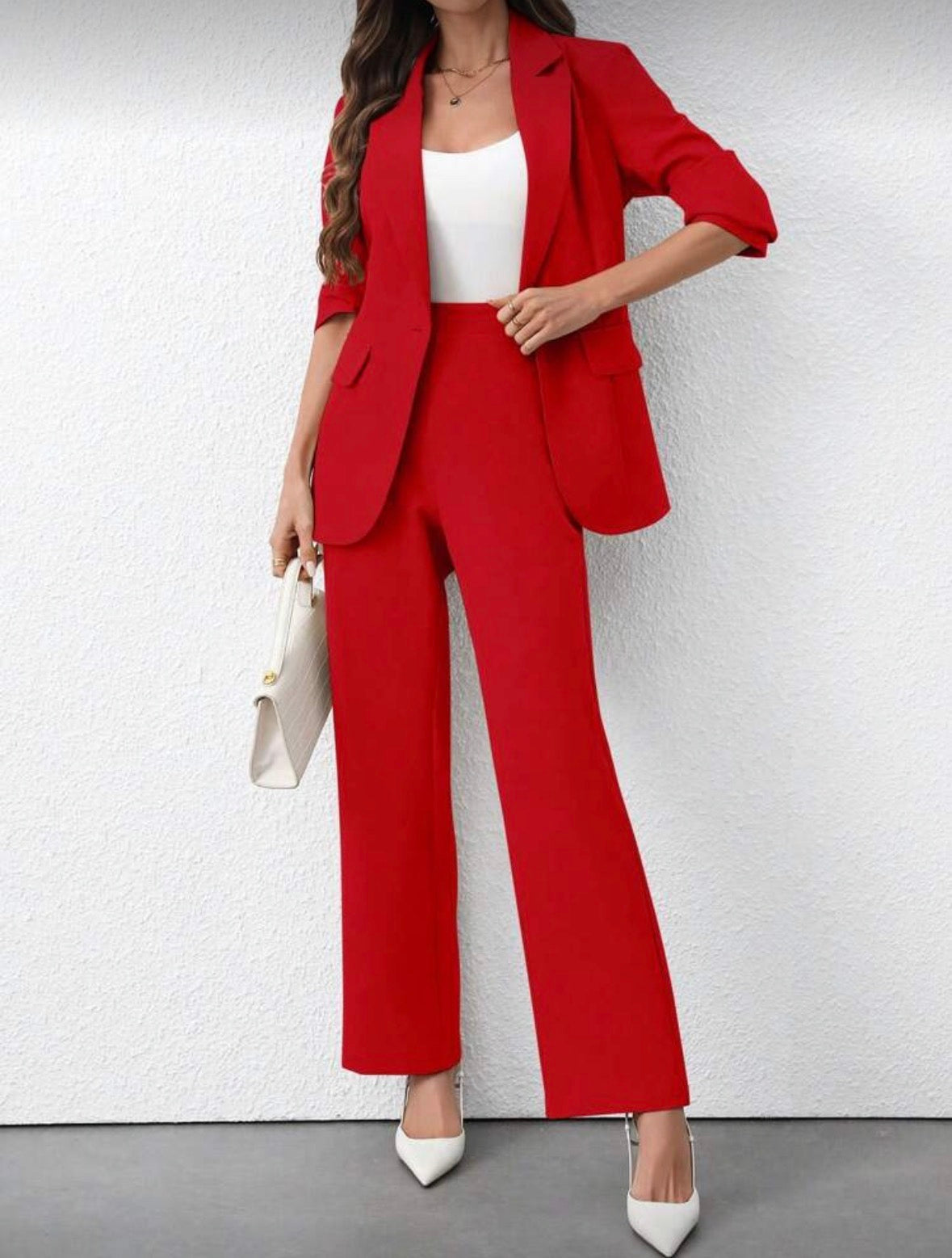 Women’s 2 pc formal elegant high waist plain solid colour blazer and pants