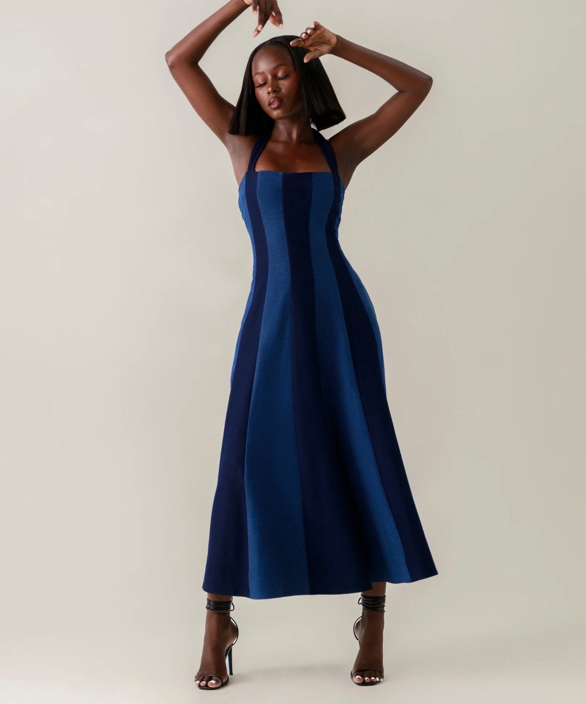 Women’s navy blue striped sleeveless long dress