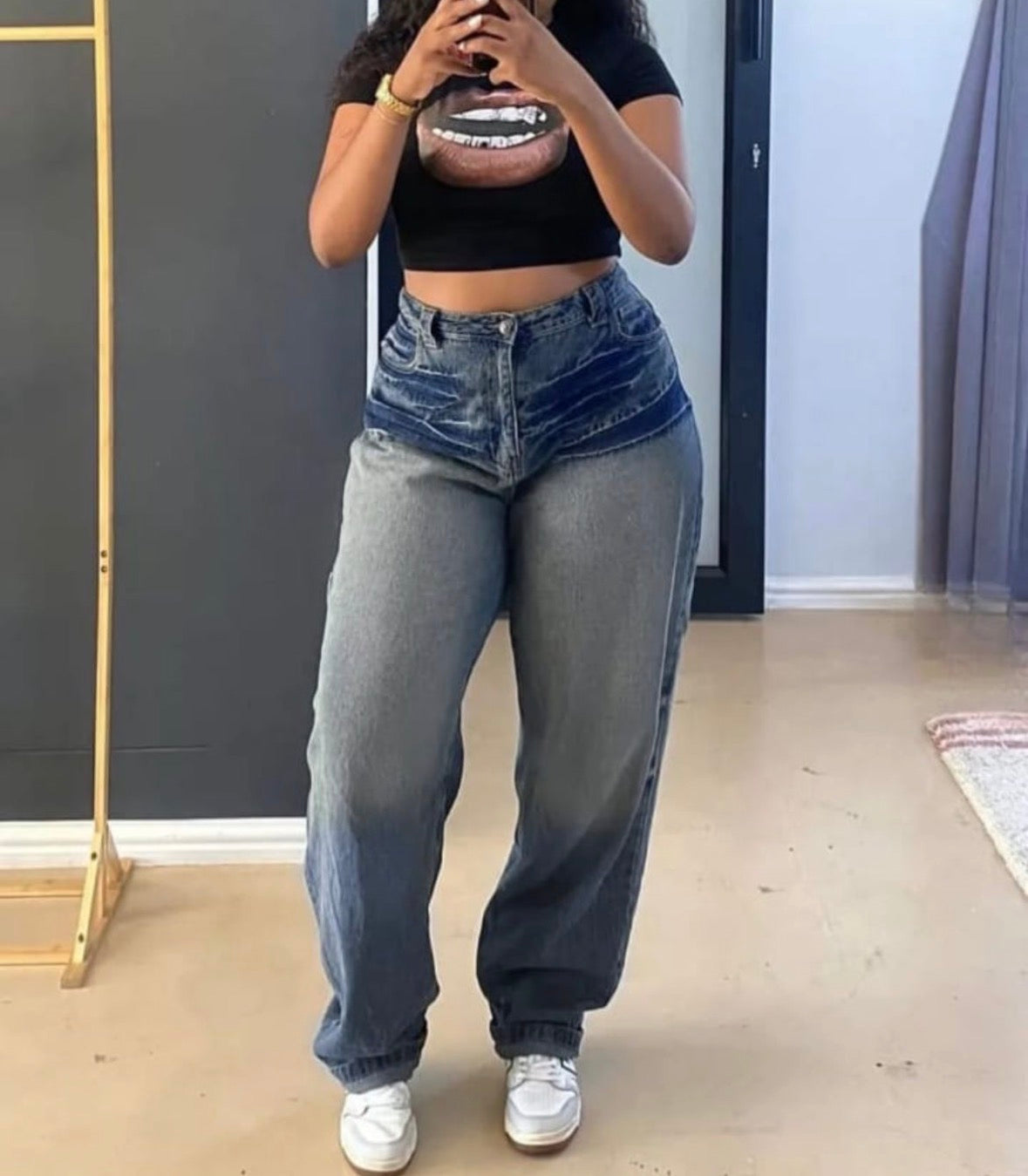 Women’s street waist daily basis casual straight jeans