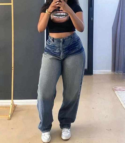 Women’s street waist daily basis casual straight jeans