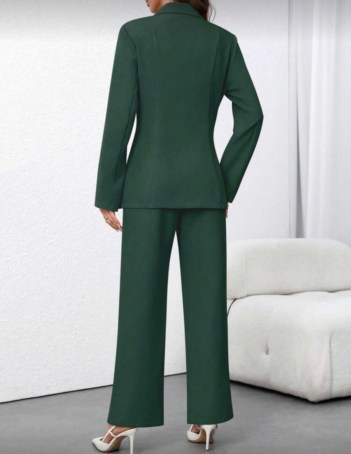 Women’s 2 pc formal elegant high waist plain solid colour blazer and pants