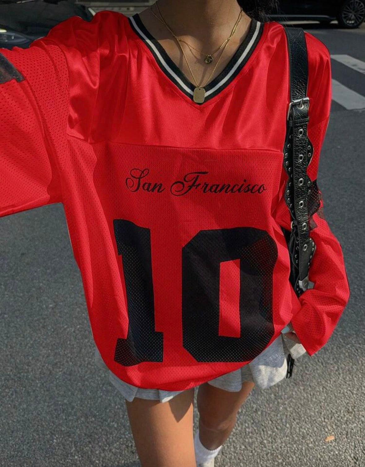 Women’s v neck long sleeve street baggy long sleeve t shirt jersey