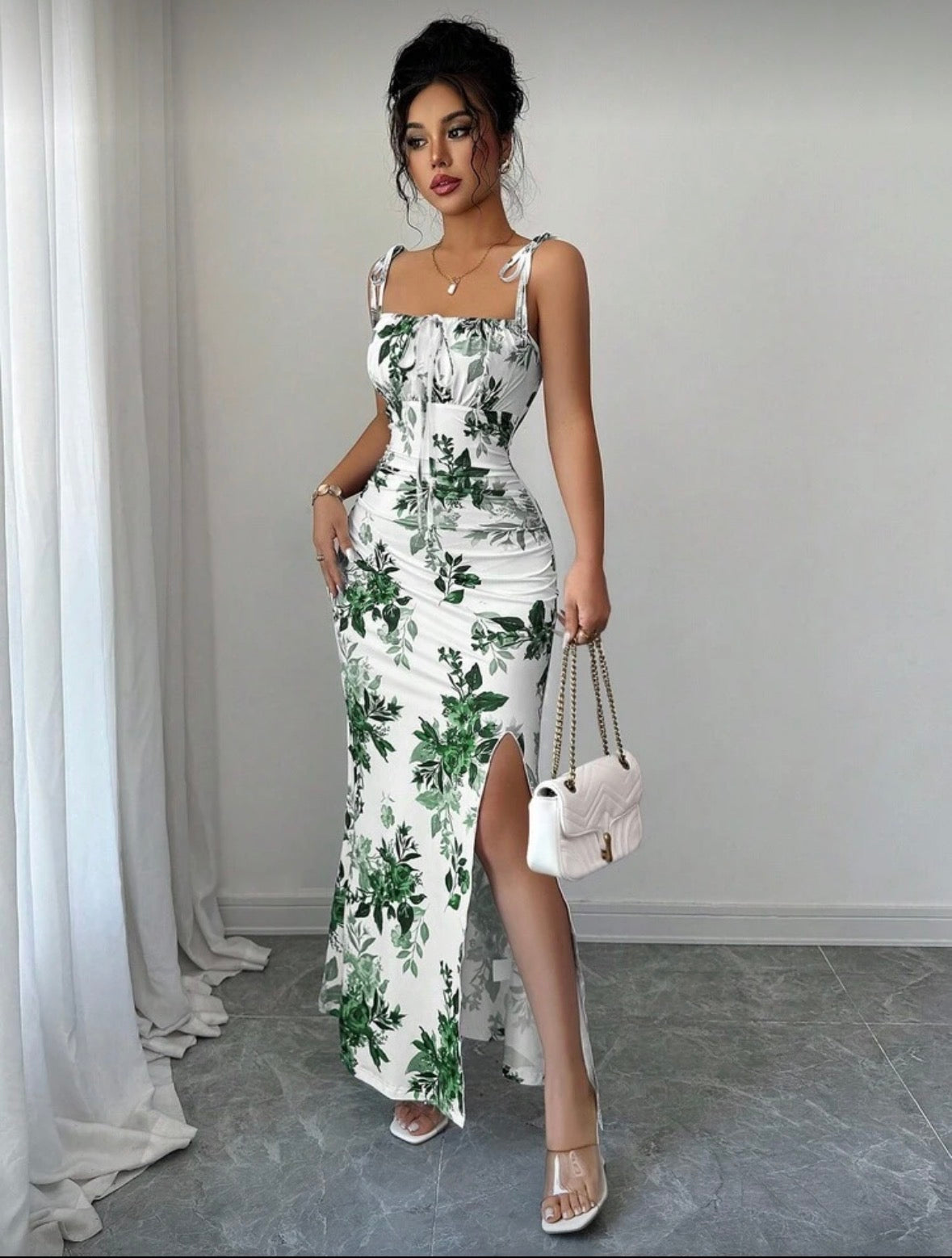 Summer open leg sleeveless strap on flower dress for women