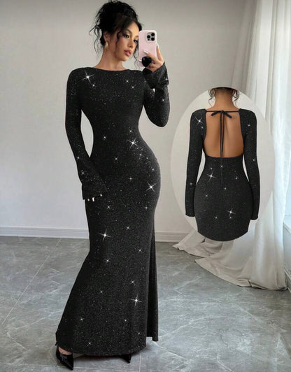 Women’s sophisticated elegant long sparkle outerwear long sleeve dress