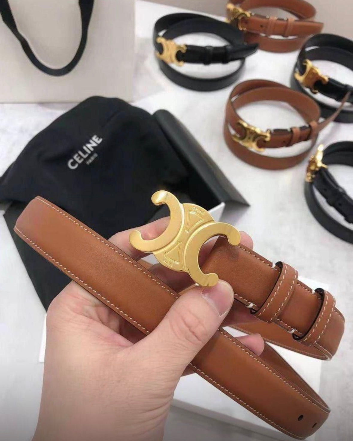 Women’s think stylish gold metal C design belt