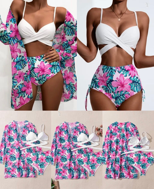 Women’s floral 3 pc pink and blue swimwear
