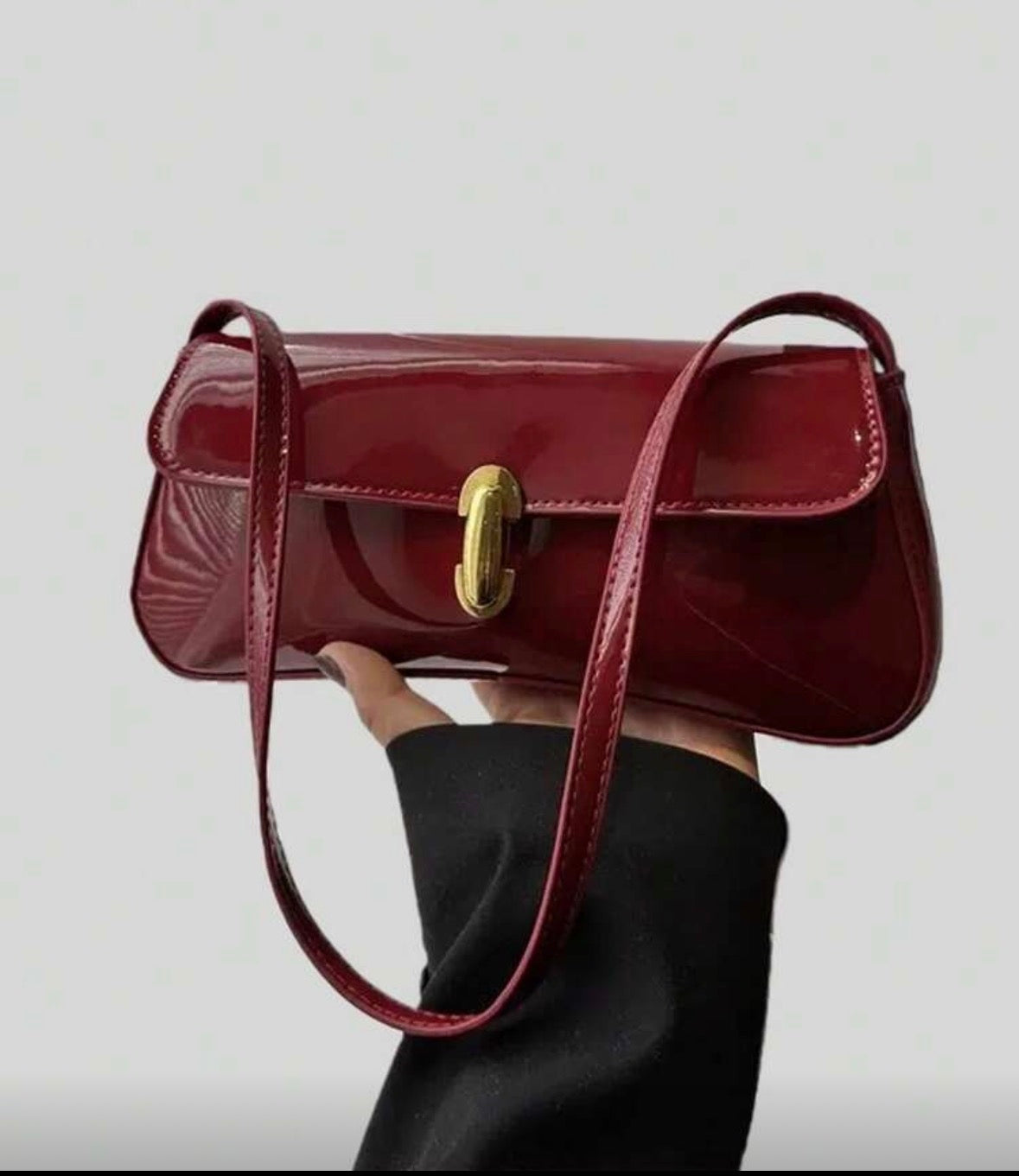 Leather red shoulder bag handbag for women