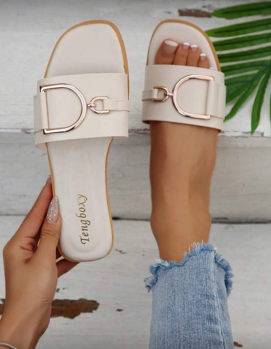 Women's Fashion Flat Sandals With Buckle Decor, Casual Summer Shoes