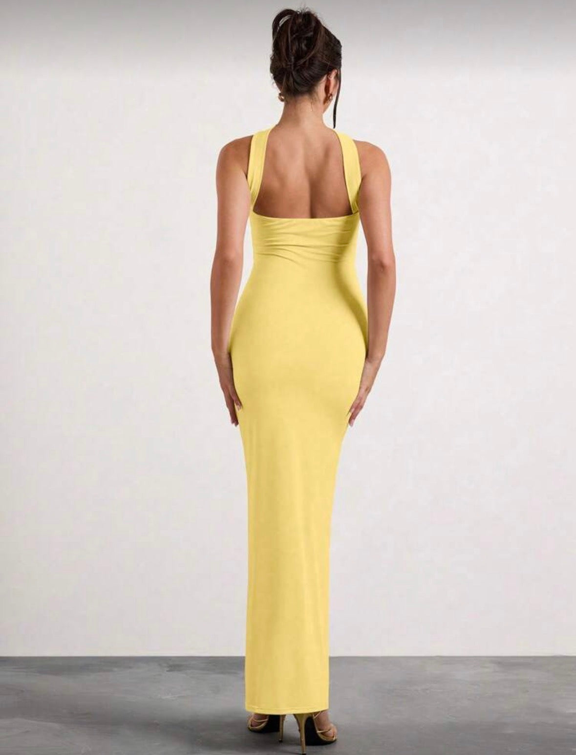 Glamine shoulder ruched halterneck solid colour dress for women