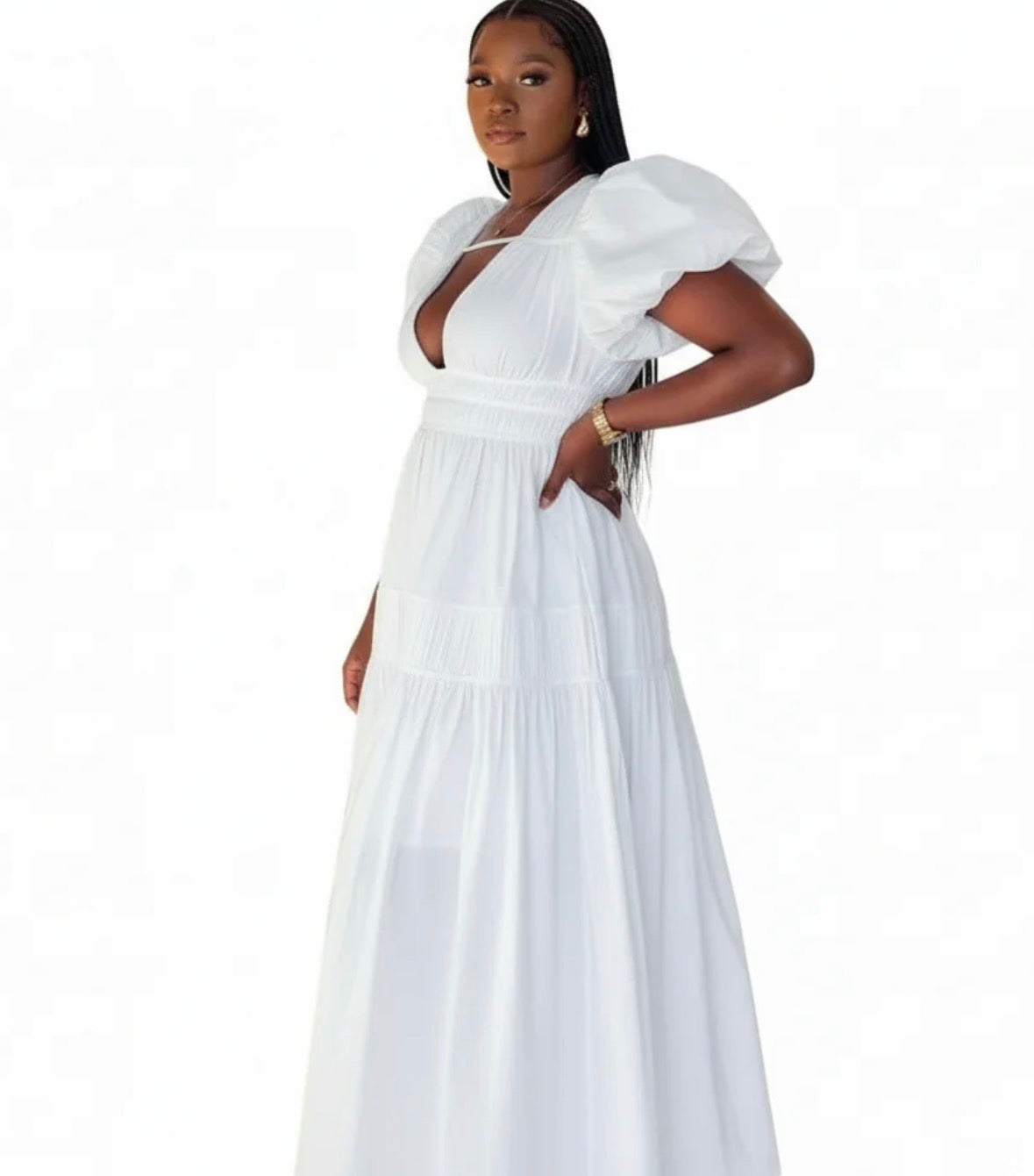 Women’s v neck mid sleeve long elegant dress for wedding and outtings