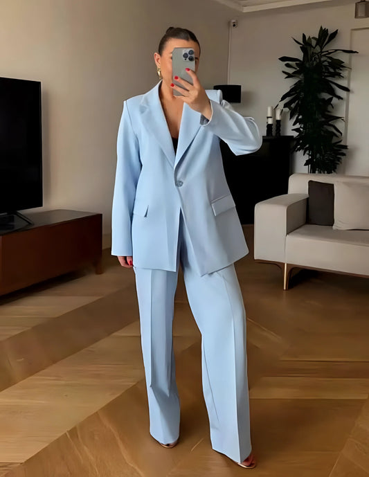 Women's Solid Color Lapel NeckLong Sleeve Single-Button Blazer And Pants Casual Suit