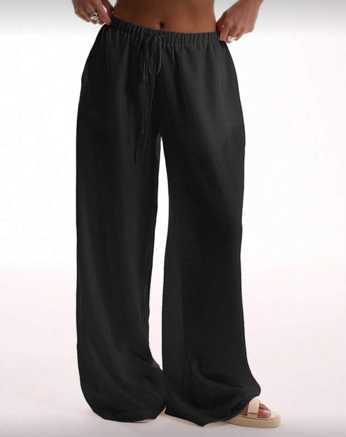 Women’s black string loose baggy solid colour pants