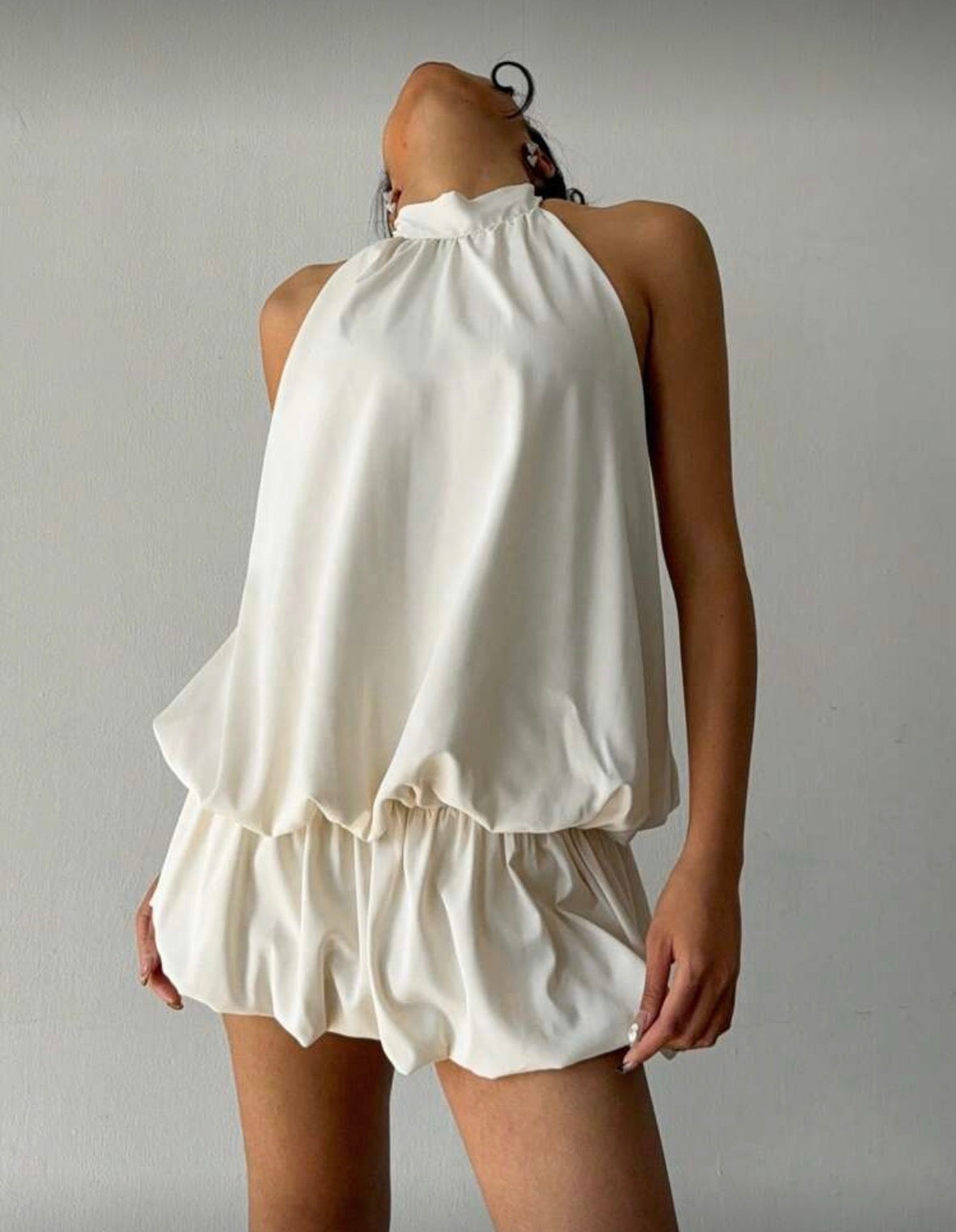 Casual Vacation Style Solid Color Backless Tie Knot Ruffle Hem Mini Dress, Summer