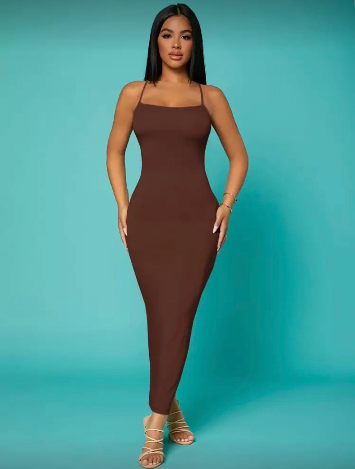 Sexy solid colour criss cross back less long summer women’s dress