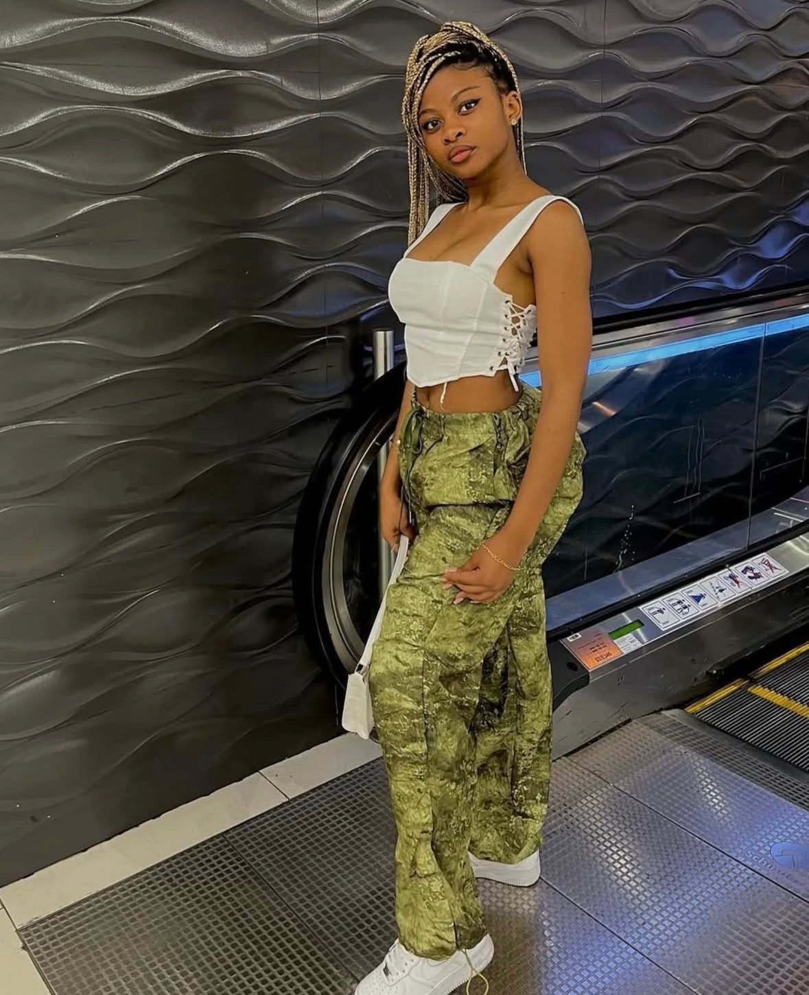 Green camo jogger cargo pants for women