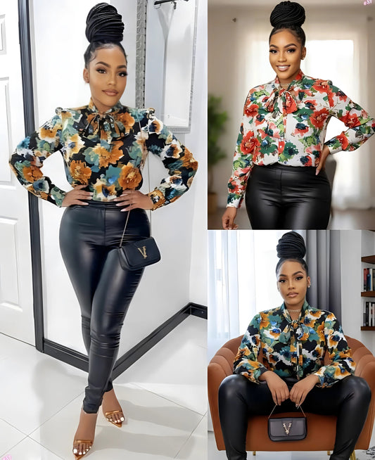 Women’s floral long sleeve flower long button shirt