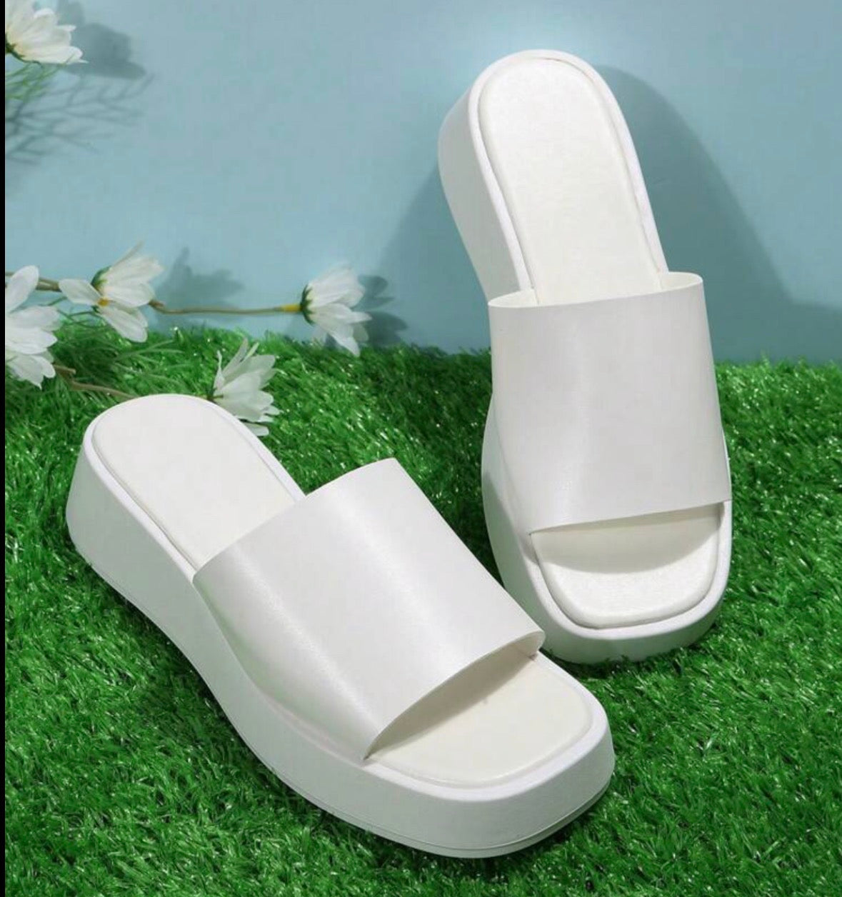 New Women Slip-On Slippers Leather Material Slouchy Slip-On Sandals, Wedge Platform