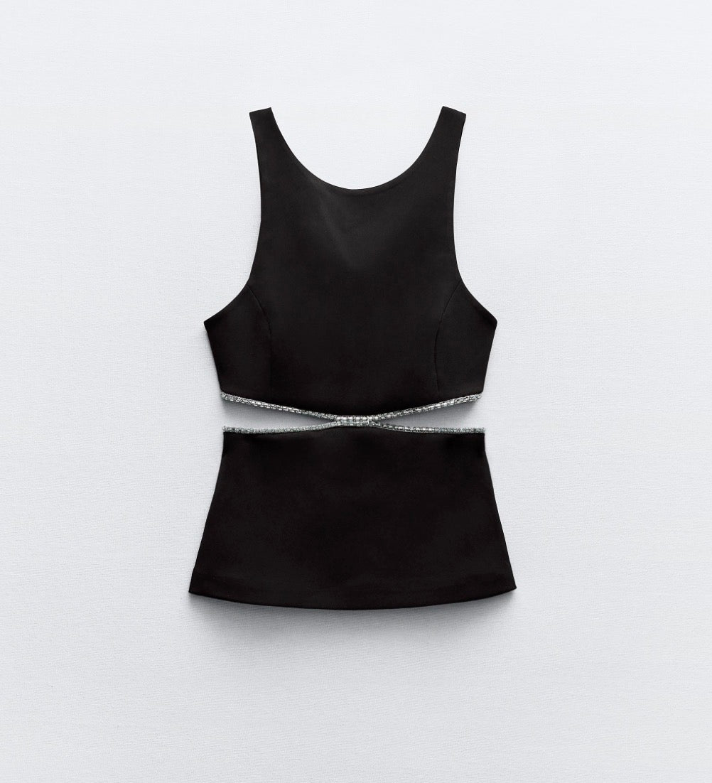 Women’s satin peplum rhinestone decor  top