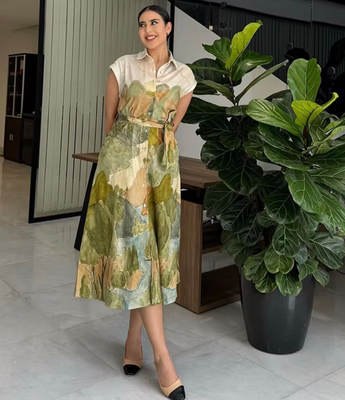 Women’s army colour sleeveless collar long midis stylish dress