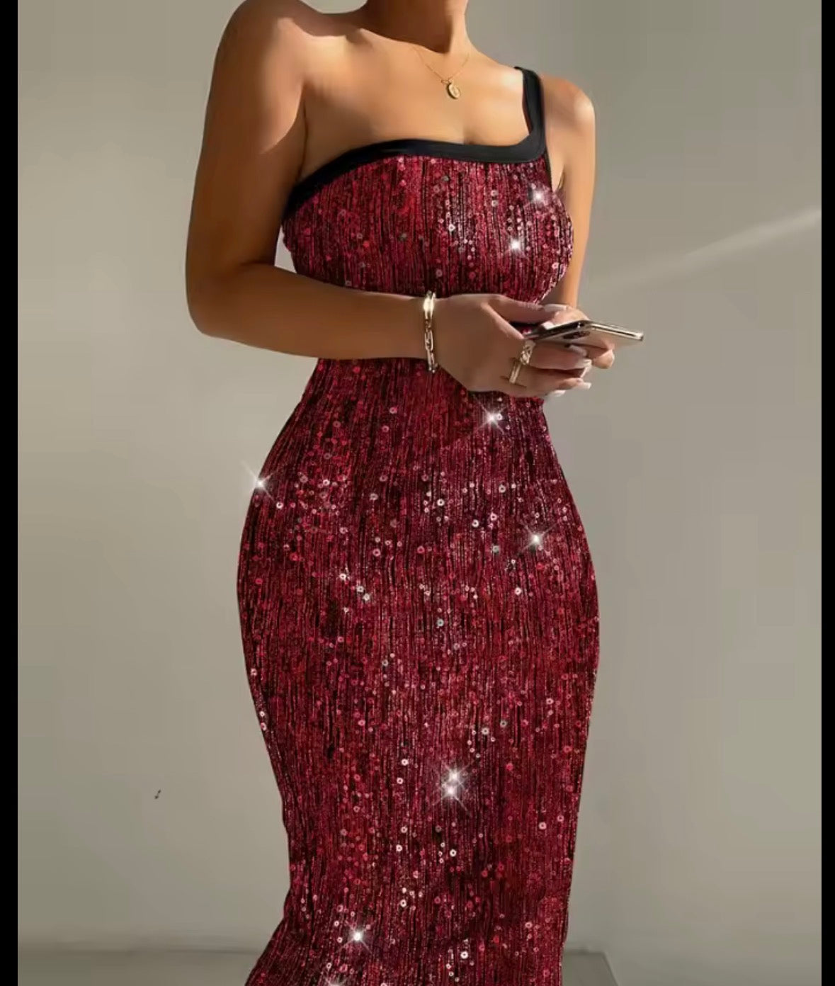 I omens sleeveless long rhinestone sparkle outerwear dress