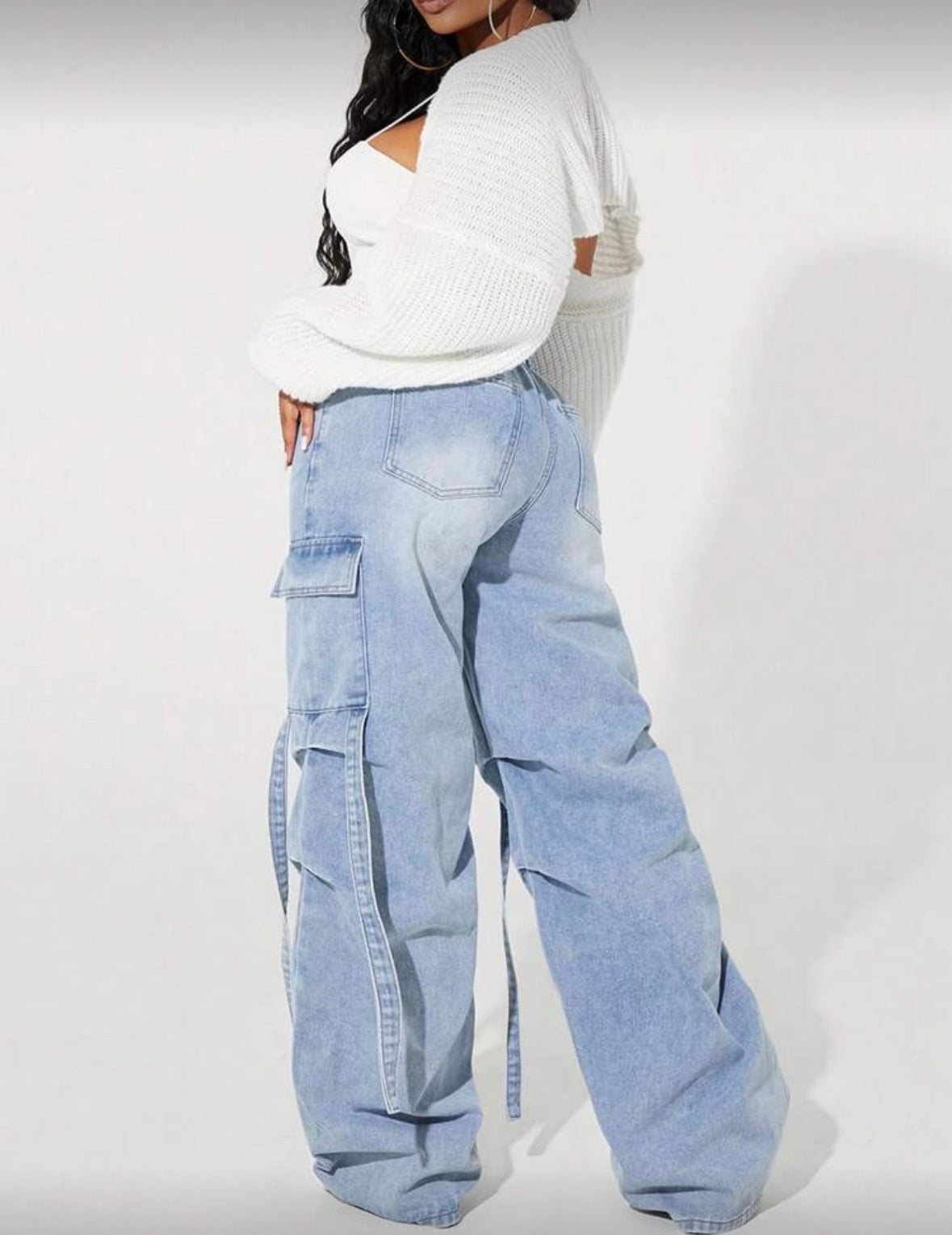 Light wash multi pocket baggy loose multi pocket cargo pants jeans for women