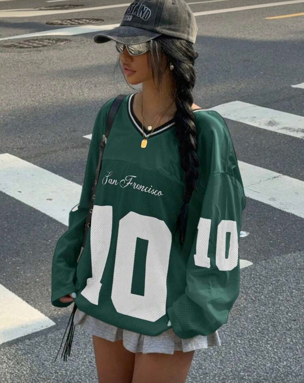 Women’s v neck long sleeve street baggy long sleeve t shirt jersey