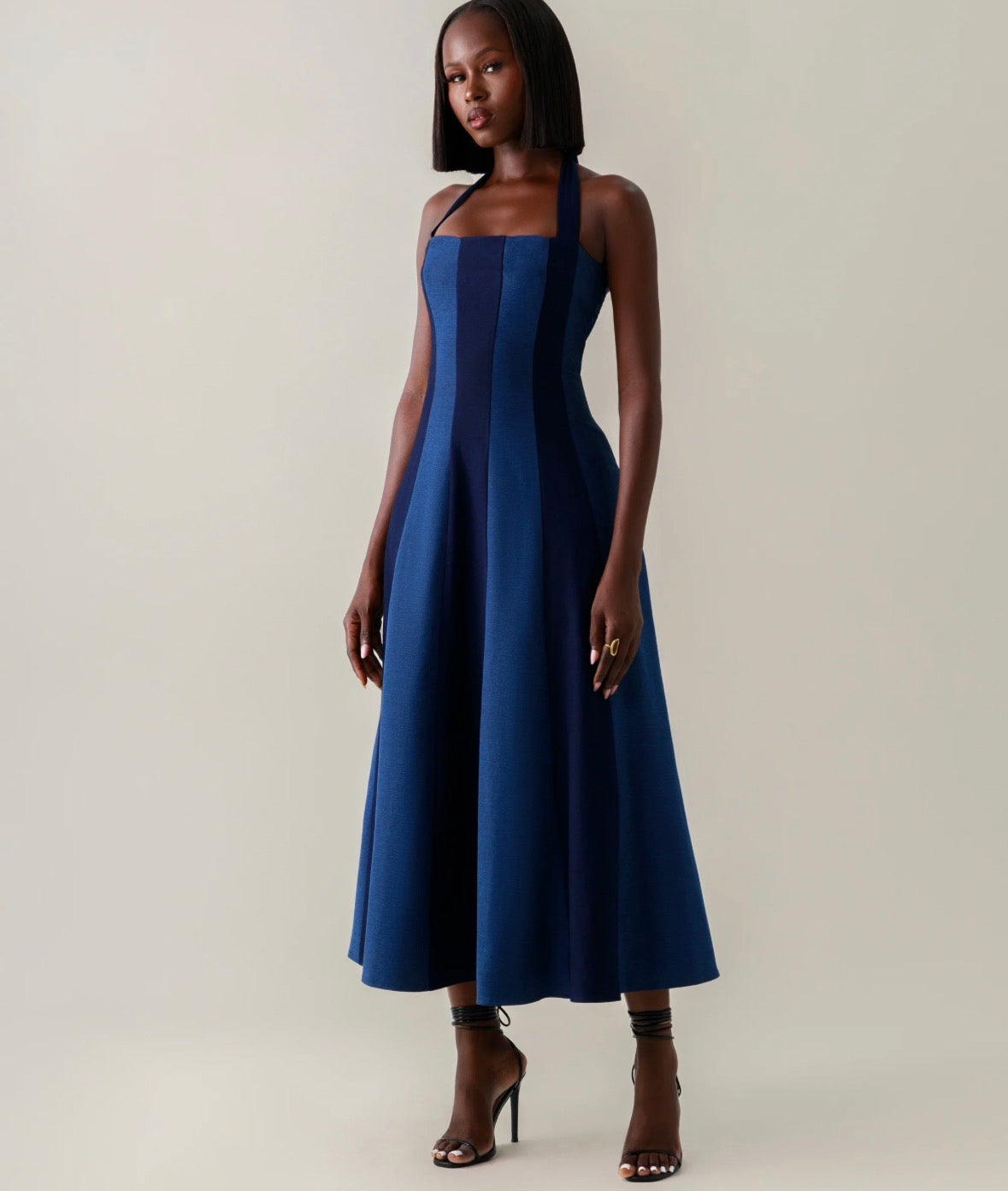 Women’s navy blue striped sleeveless long dress