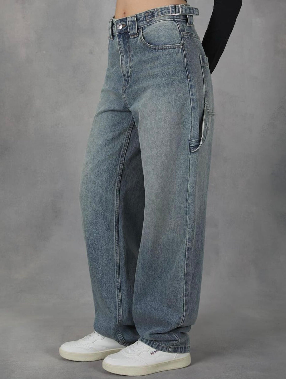 Women’s loose casual street solid colour blue denim jeans