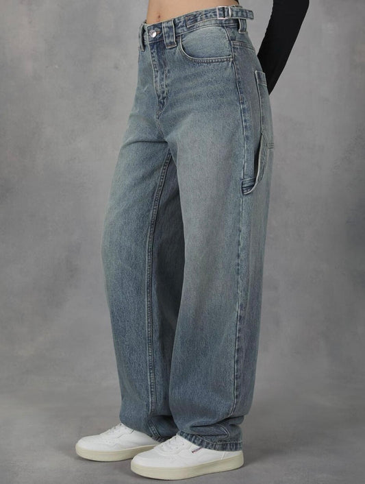 Women’s loose casual street solid colour blue denim jeans