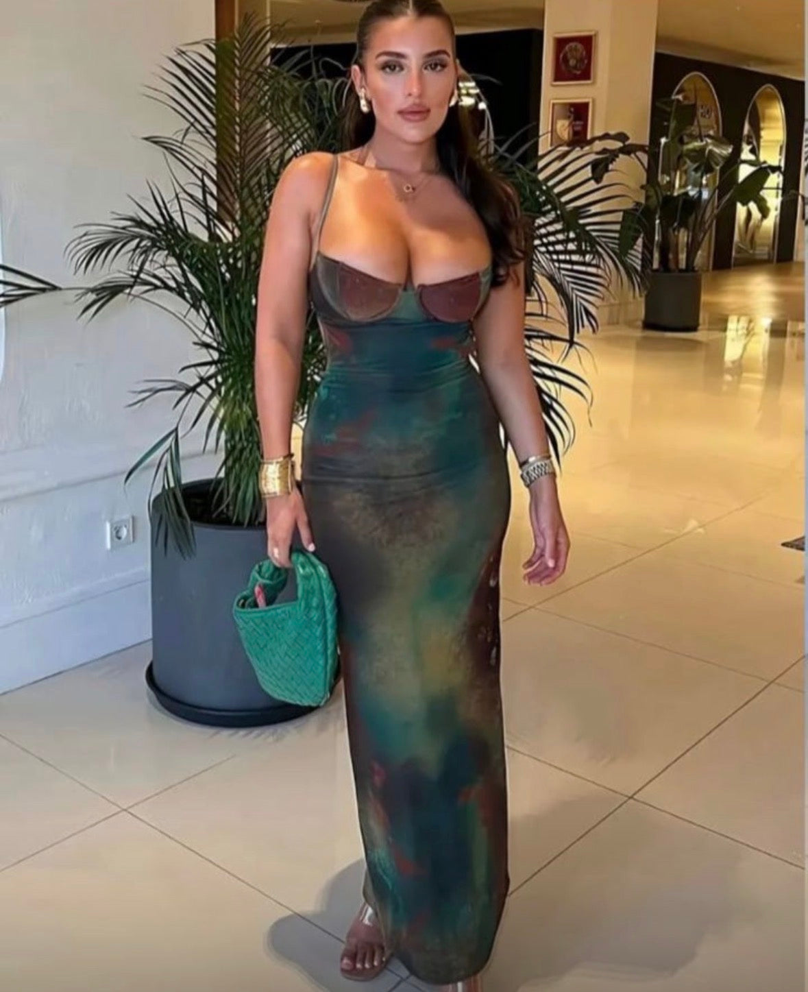 Women’s open neck strap on multi design long elegant dress