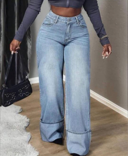 Women's Elastic Waist Straight Leg Casual Jeans