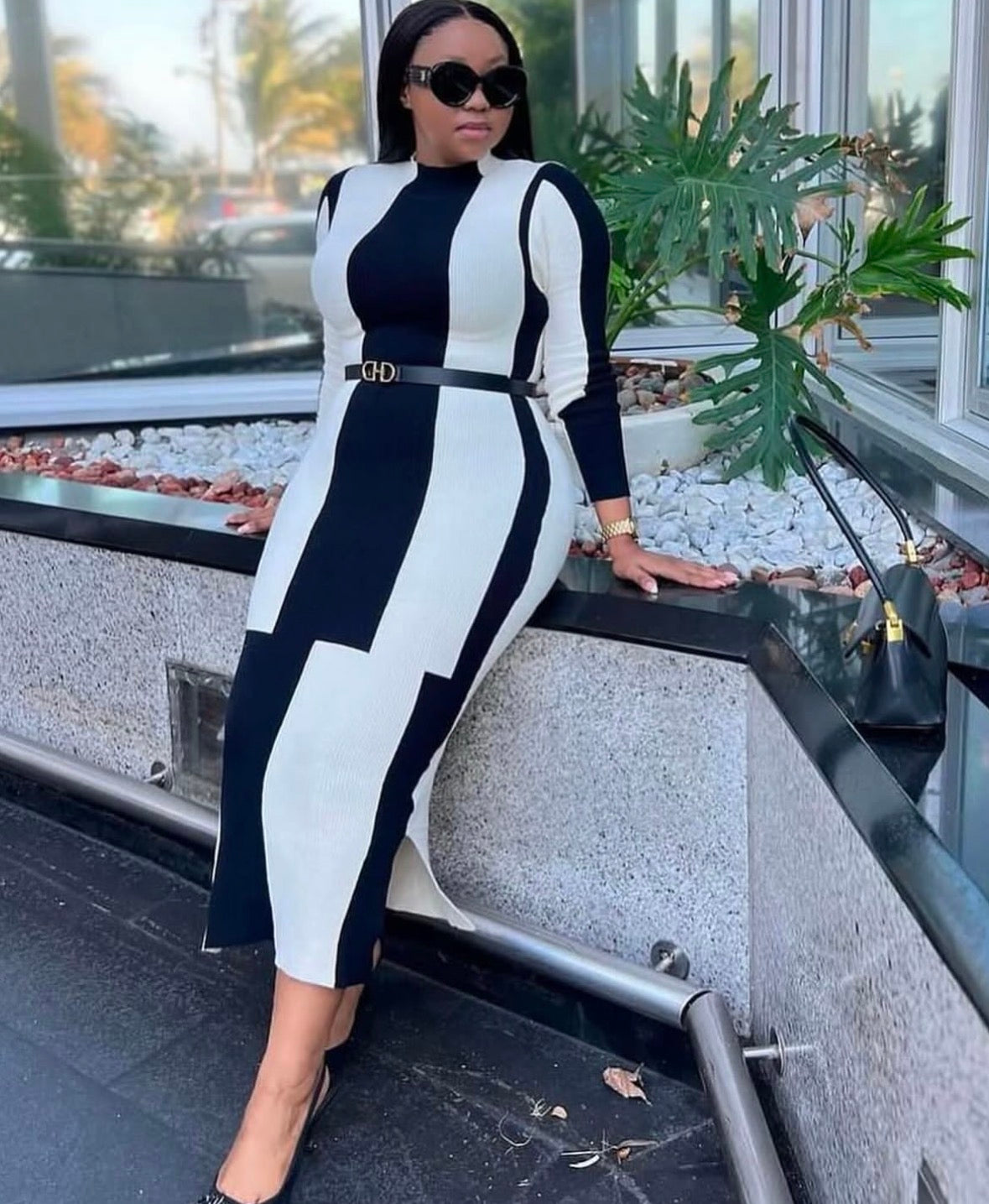 Women’s striped long sleeve long elegant dress