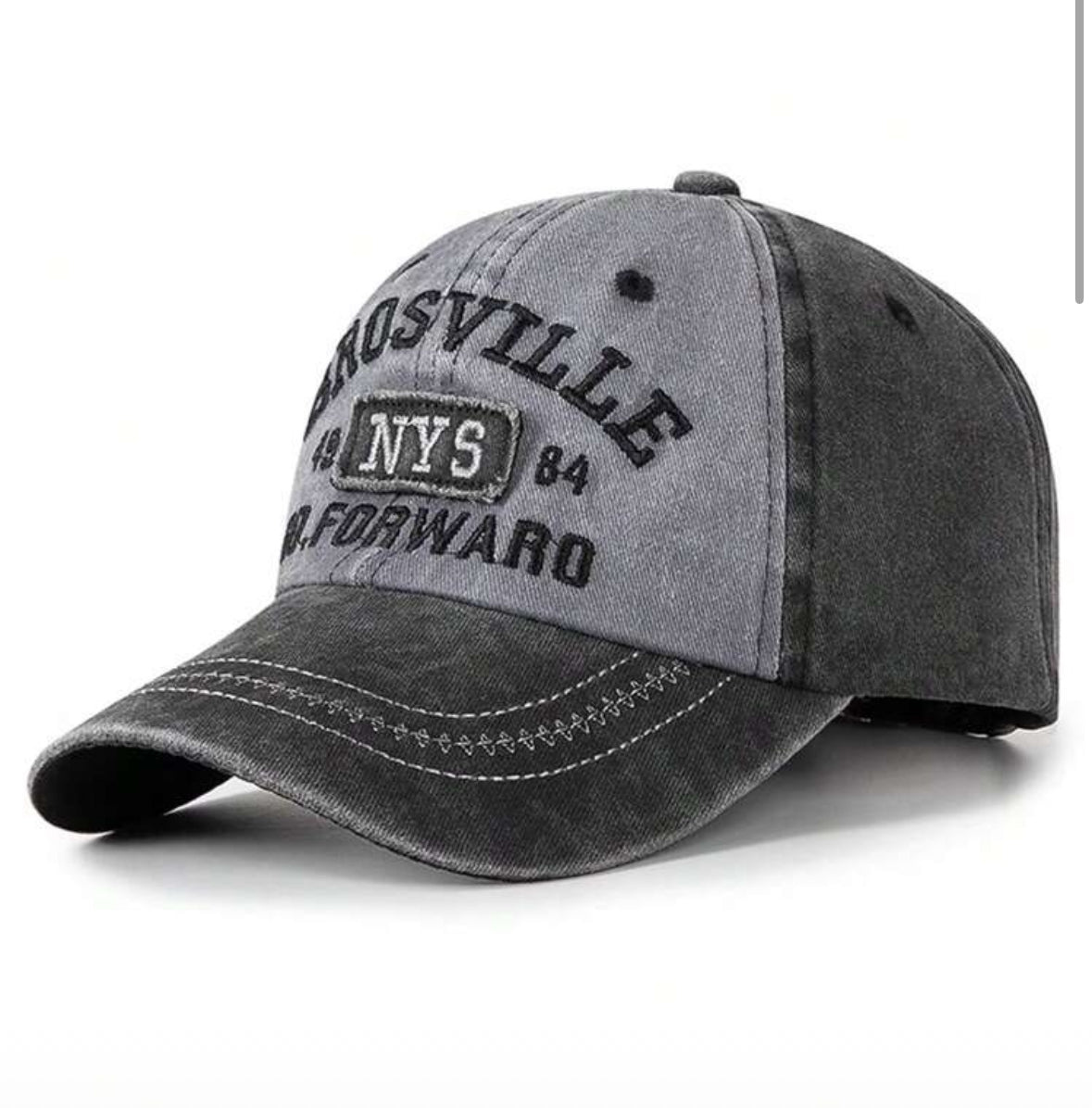 Washed Denim Baseball Cap, Vintage Alphabet Embroidery, Baseball Cap