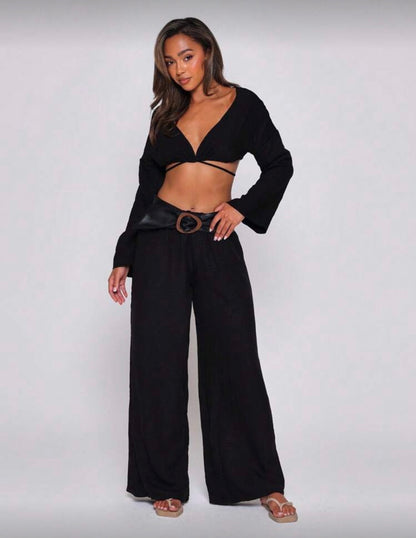 Women’s black string loose baggy solid colour pants