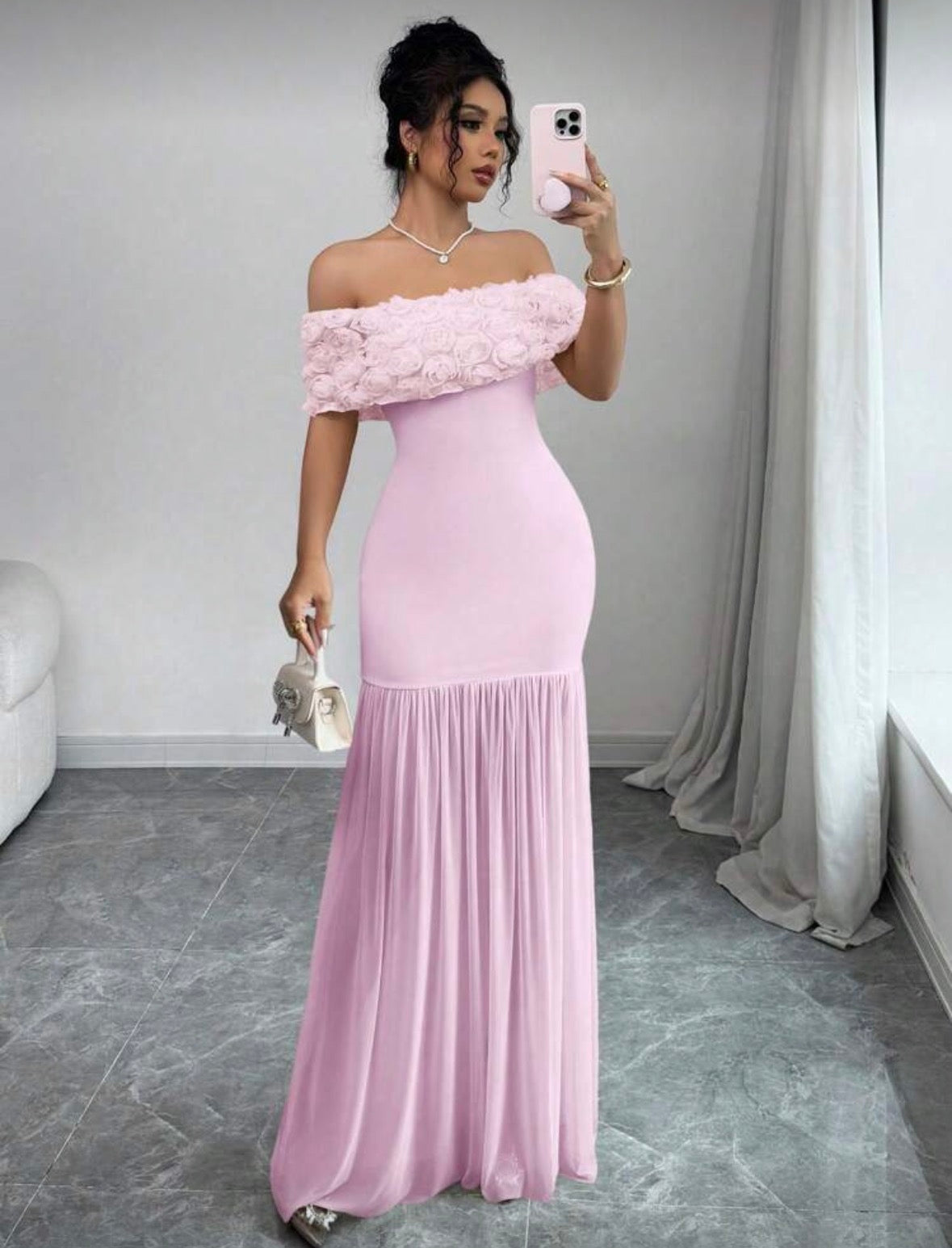 Women’s French style long waist cinching holiday occasion dress