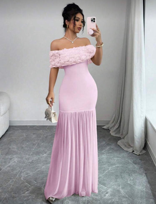 Women’s French style long waist cinching holiday occasion dress