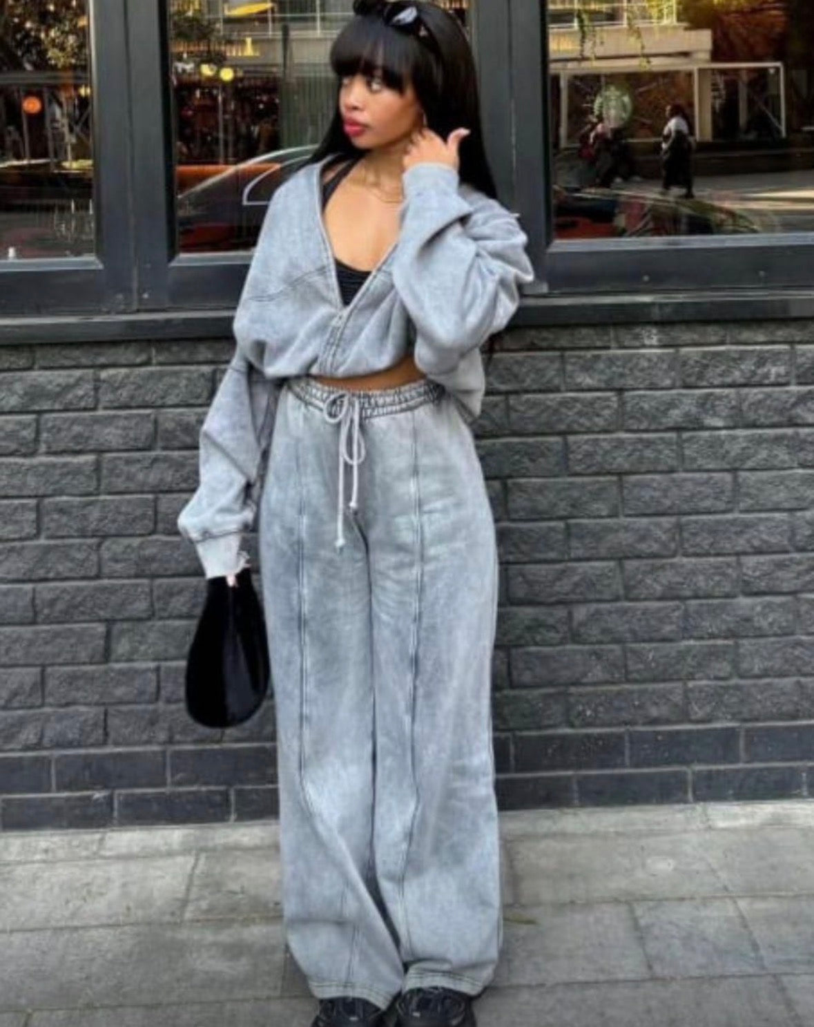 Women’s stylish street washed 2 pc jacket and loose pants