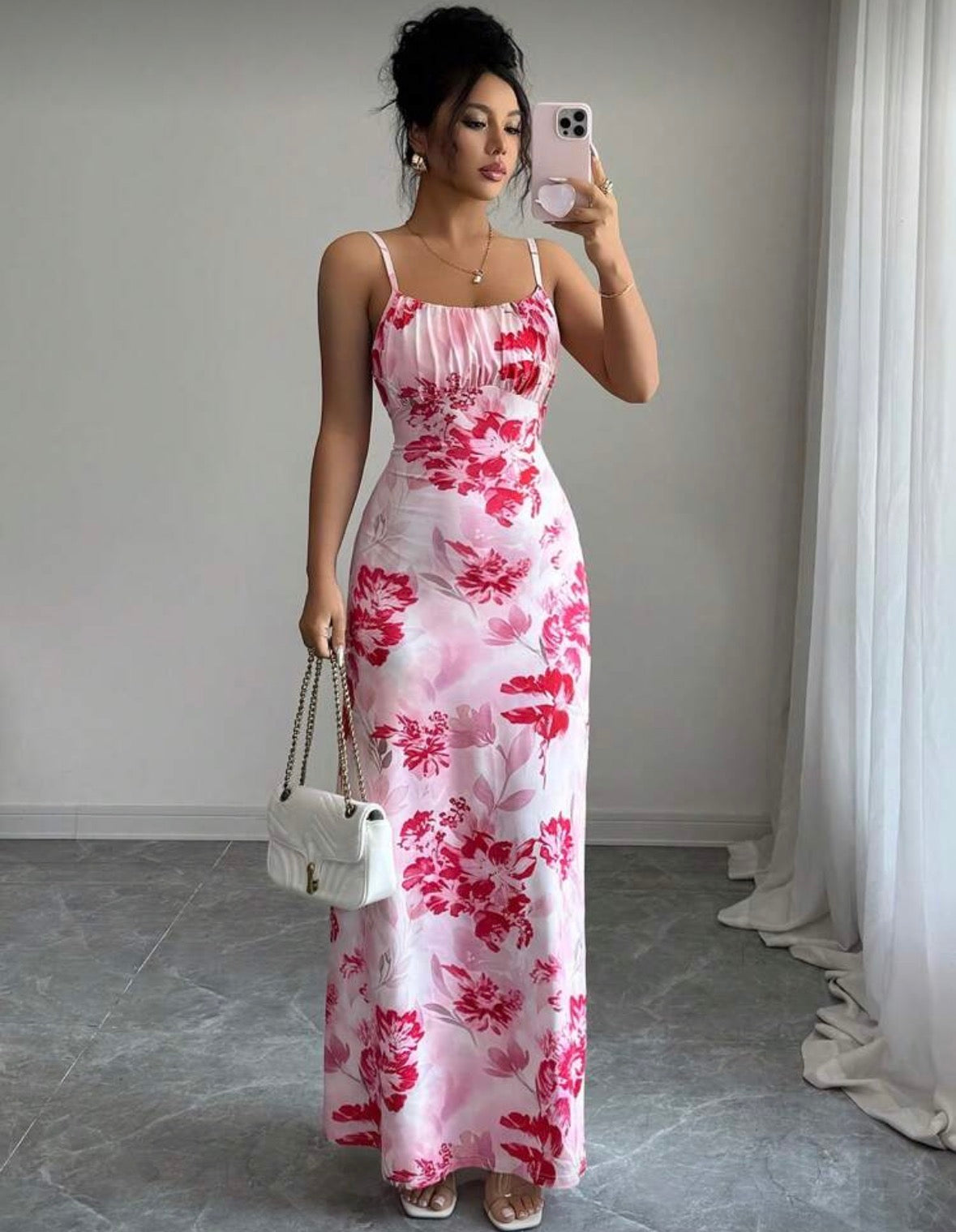 Summer open leg sleeveless strap on flower dress for women