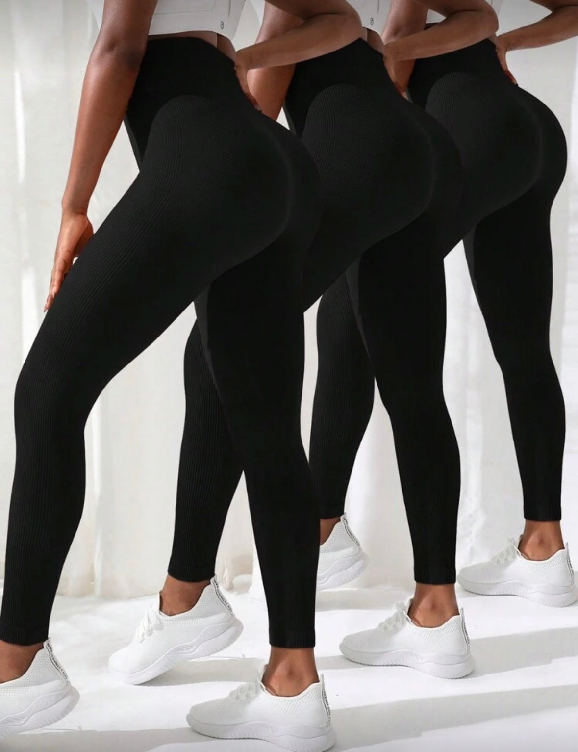 Easithlete 3 PCS  Solid black High Waist Sports Leggings Yoga Women Pants