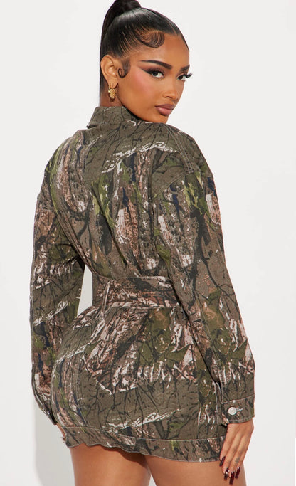 Women’s long camo shirt short dress with collar