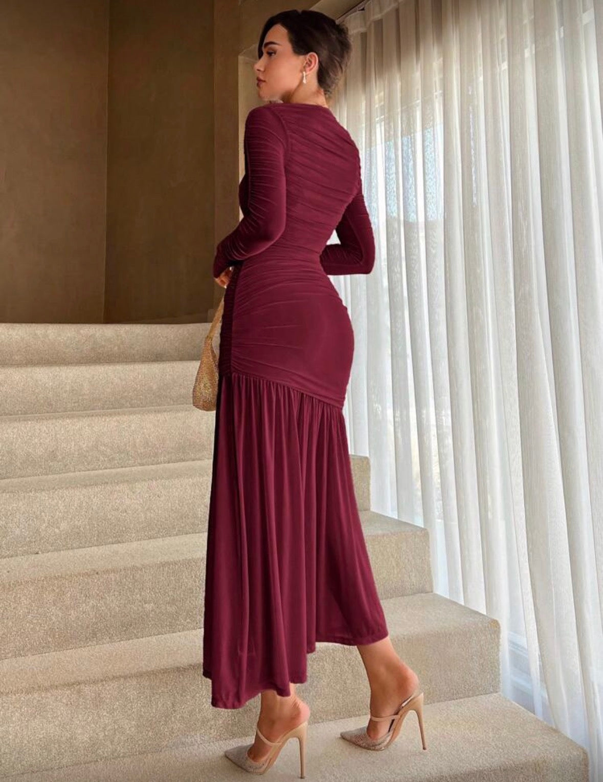 Women’s long sleeve floral elegant long covered neck dress