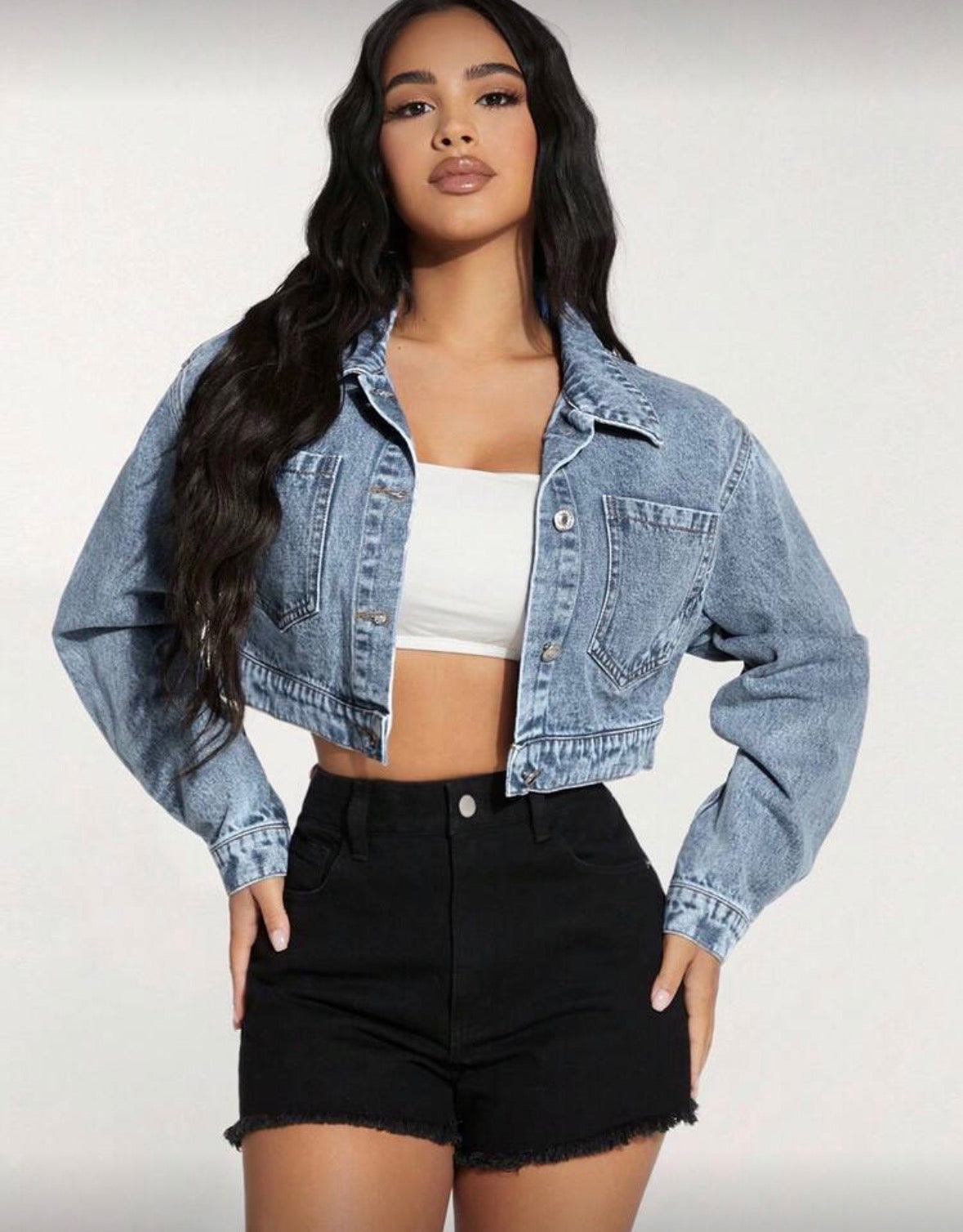 Women's Front Button Long Sleeve Pocket Casual Denim Jacket