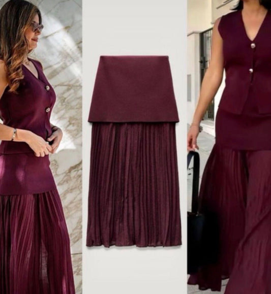 Women’s elegant 2 pc button vest and long formal skirt