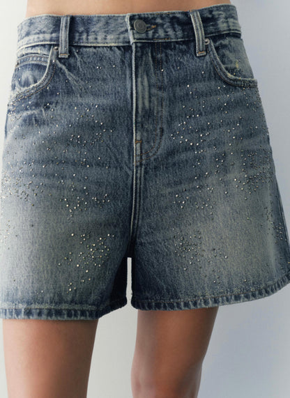 Women’s denim sparkle medium wash pocket jean shorts