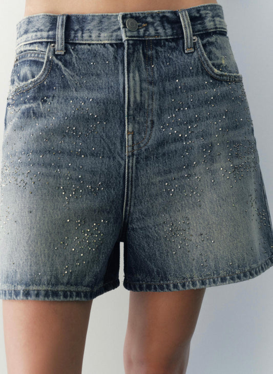 Women’s denim sparkle medium wash pocket jean shorts