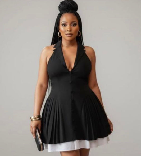 Women’s formal button v neck sleeveless mini dress