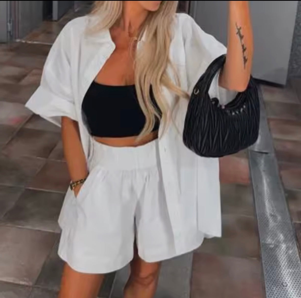 Women’s solid colour 2 pc summer shorts and button shirt