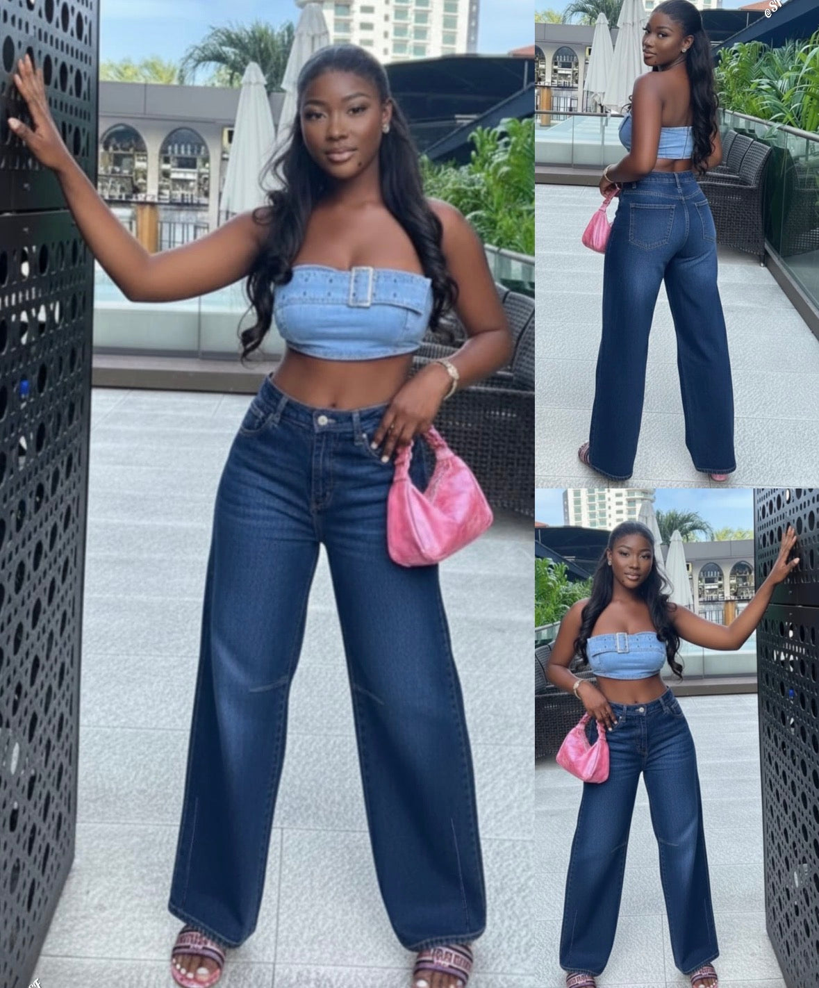 Dark wash blue plain denim jeans for women