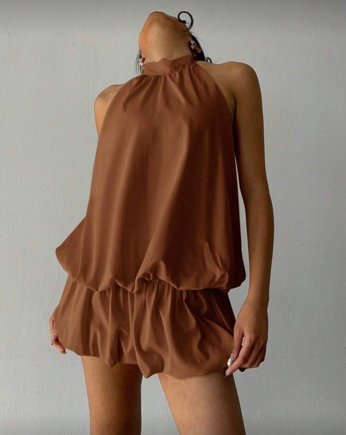 Casual Vacation Style Solid Color Backless Tie Knot Ruffle Hem Mini Dress, Summer